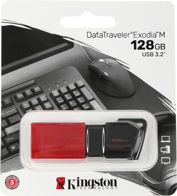 Флешка USB Kingston DataTraveler Exodia M 128ГБ, USB3.0, черный и черный [dtxm/128gb]