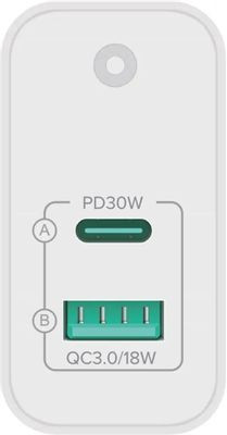 Сетевое зарядное устройство PERO TC12,  USB-A + Type-C,  48Вт,  3A,  белый [тс12w]