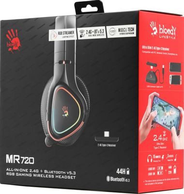 Гарнитура игровая A4TECH Bloody MR720,  для компьютера и игровых консолей, мониторные,  Bluetooth/радио, черный  [mr720 black]