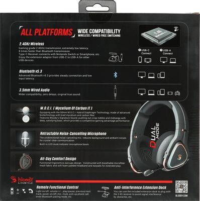 Гарнитура игровая A4TECH Bloody MR720,  для компьютера и игровых консолей, мониторные,  Bluetooth/радио, черный  [mr720 black]
