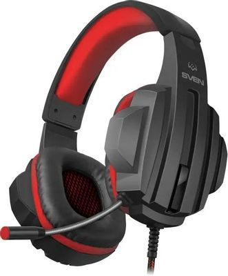 Гарнитура игровая Sven AP-G300MV,  для компьютера, накладные,  проводные, черный  / красный [sv-019372]