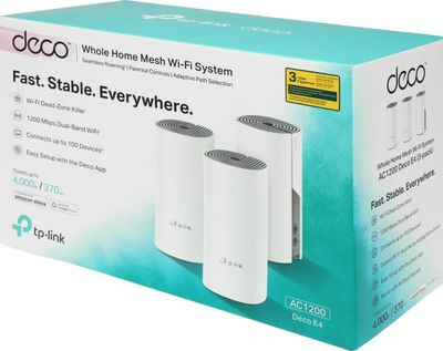 Бесшовный Mesh роутер TP-LINK Deco E4,  AC1200,  белый,  3 шт. в комплекте [deco e4(3-pack)]