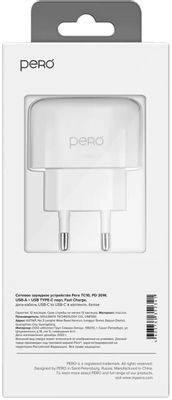 Сетевое зарядное устройство PERO TC10,  USB-A + Type-C,  USB-C,  20Вт,  3.1A,  белый [тс10ccwh]