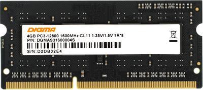 Оперативная память Digma DGMAS31600004S DDR3 -  1x 4ГБ 1600МГц, для ноутбуков (SO-DIMM),  Ret