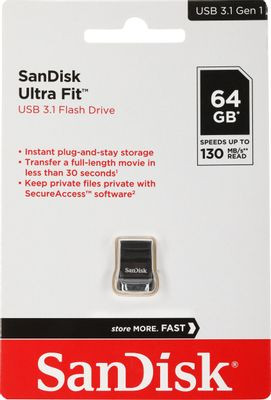 Флешка USB Sandisk Ultra Fit 64ГБ, USB3.0, черный [sdcz430-064g-g46]