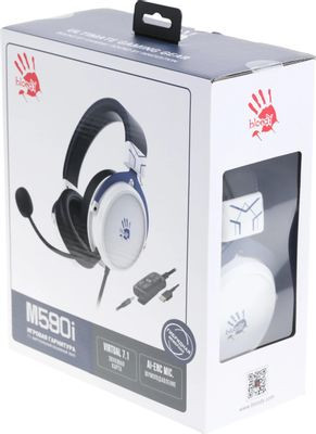 Гарнитура игровая A4TECH Bloody M590i,  для компьютера и игровых консолей, мониторные,  проводные USB/3,5 мм, синий  / белый [m590i sports navy]