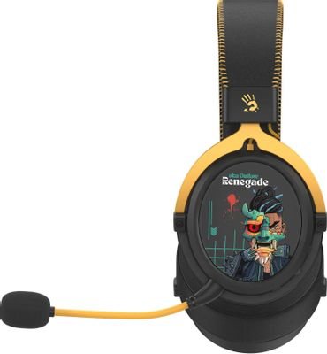 Гарнитура игровая A4TECH Bloody MR595 Renegade,  для компьютера и игровых консолей, мониторные,  Bluetooth/радио, черный  / рисунок