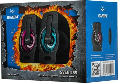 Колонки Sven 255,  2.0,  черный [sv-020149]