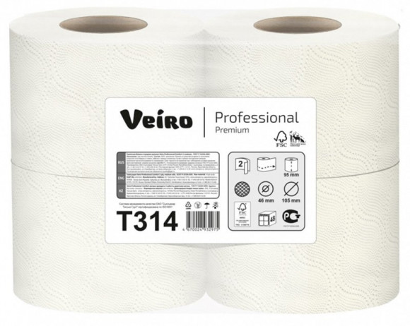 Туалетная бумага Veiro Professional Premium T314, 2-слойная, 20 метров, белая, 4 рулона в упаковке