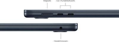 Ноутбук Apple MacBook Air 15 M3 A3114 15.3", 2024, Retina, Apple M3 8 core 4ГГц, 8-ядерный, 16ГБ 512ГБ SSD,  Mac OS, полночный [mxd43ll/a]