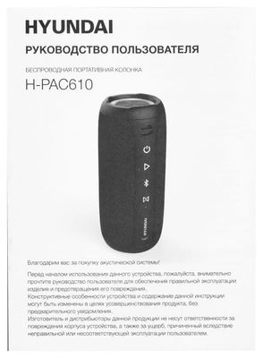 Колонка портативная Hyundai H-PAC610, 20Вт, темно-синий