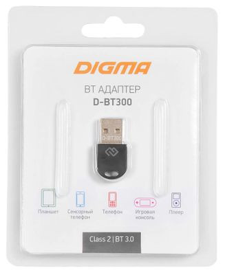 Bluetooth адаптер Digma D-BT300 BT 3.0+EDR class 2, USB, 10м, черный