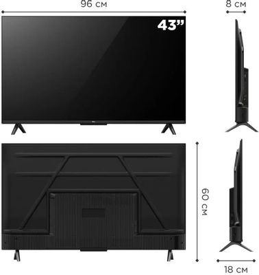 43" Телевизор TCL 43V6B, 4K Ultra HD, черный, СМАРТ ТВ, Google TV