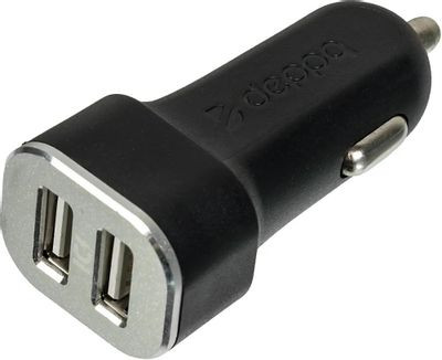 Автомобильное зарядное устройство Deppa GA-3003W,  2xUSB,  8-pin Lightning (Apple),  12Вт,  2.4A,  черный [11285]
