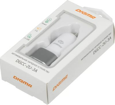 Автомобильное зарядное устройство Digma DGCC-2U-3A-WG,  2xUSB,  15Вт,  2.1A,  белый