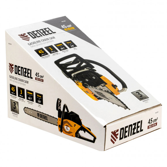 Пила цепная бензиновая DGS-4516, шина 40 см, 45 см3, 3 л.с, шаг 3/8, паз 1.3 мм, 57 звеньев Denzel Пила цепная бензиновая DGS-4516, шина 40 см, 45 см3, 3 л.с, шаг 3/8, паз 1.3 мм, 57 звеньев Denzel