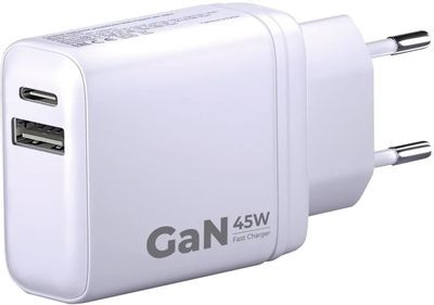 Сетевое зарядное устройство BORASCO USB + USB type-C,  45Вт,  3A,  белый [52390]