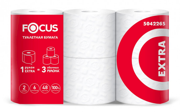 Туалетная бумага Focus Extra, 2-слойная, белая, 6 рулонов в упаковке