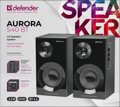 Колонки Bluetooth Defender Aura Aurora S40,  2.0,  черный [65240]