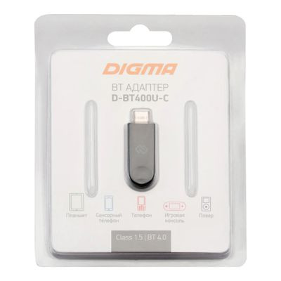 Bluetooth адаптер Digma D-BT400U-C BT 4.0+EDR class 1.5, USB Type-C, 20м, черный
