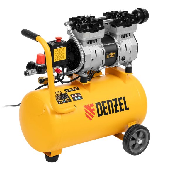 Компрессор DLS950/24 безмаслянный малошумный 950 Вт, 165 л/мин, ресивер 24 л Denzel Компрессор DLS950/24 безмаслянный малошумный 950 Вт, 165 л/мин, ресивер 24 л Denzel