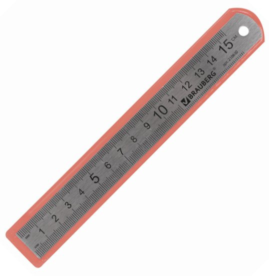Линейка Brauberg 15 см, толщина 0,5 мм, в пластиковом чехле, стальная