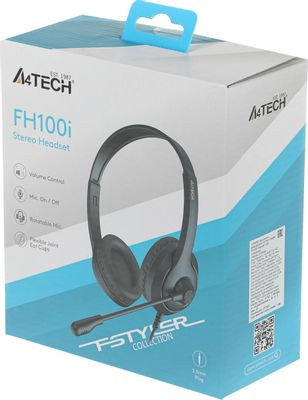 Гарнитура A4TECH Fstyler FH100i,  для компьютера, накладные,  проводные, черный  [fh100i (stone black)]