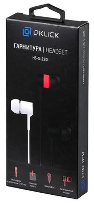 Наушники Oklick HS-S-220, 3.5 мм, внутриканальные, черный [d2b]