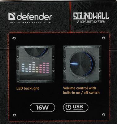 Колонки Defender Soundwall,  2.1,  черный [65214]