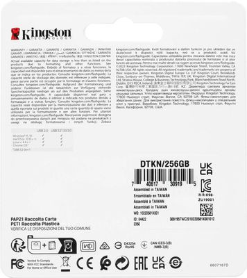Флешка USB Kingston DataTraveler Kyson 256ГБ, USB3.2, серебристый и черный [dtkn/256gb]
