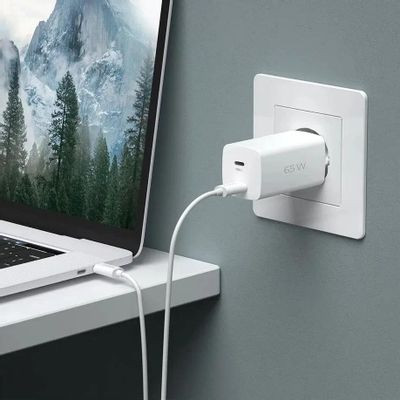 Сетевое зарядное устройство Deppa 2xUSB type-C,  65Вт,  3.25A,  белый [11445]