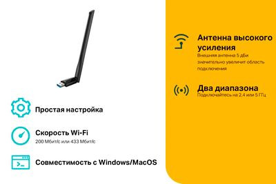 Wi-Fi адаптер TP-LINK Archer T2U Plus USB 2.0 Wi-Fi адаптер TP-LINK Archer T2U Plus USB 2.0