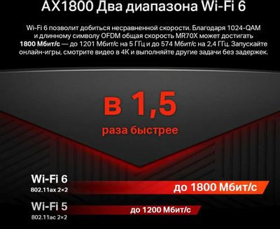 Wi-Fi роутер MERCUSYS MR70X,  AX1800,  черный