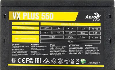 Блок питания Aerocool VX PLUS 550W,  550Вт,  120мм,  черный, retail [vx-550 plus]