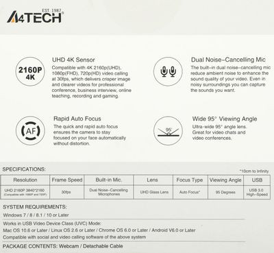 Web-камера A4TECH PK-1000HA,  черный