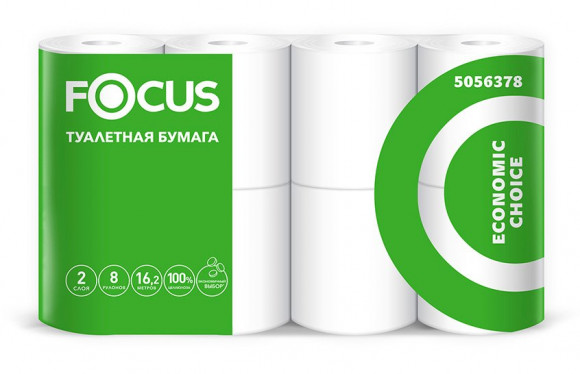 Туалетная бумага Focus Economic, 2-слойная, белая, 8 рулонов в упаковке