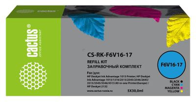 Заправочный набор Cactus CS-RK-F6V16-17, для HP, 30мл, многоцветный