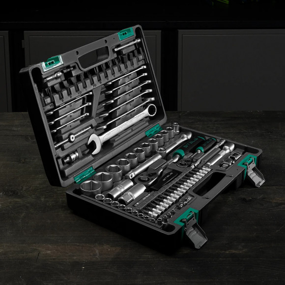 Набор инструментов, 1/2", 1/4", CrV, пластиковый кейс 82 предмета Stels