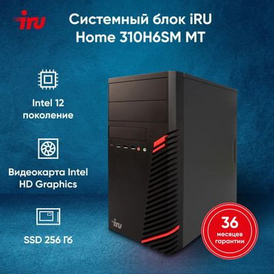 Компьютер iRU Home 310H6SM,  Intel Core i3 12100,  DDR4 16ГБ, 256ГБ(SSD),  Intel UHD Graphics 730,  Free DOS,  черный [1901009]