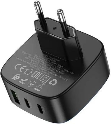 Сетевое зарядное устройство Hoco CS33A,  USB + 2xUSB type-C,  30Вт,  3A,  черный