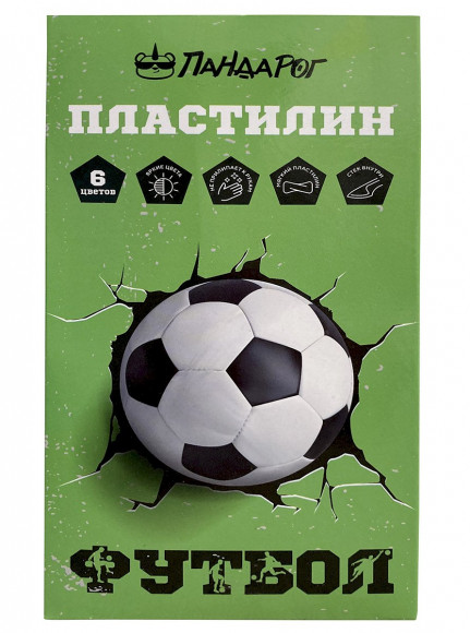 Пластилин ПандаРог Футбол, 6 цветов, со стеком, 120 грамм