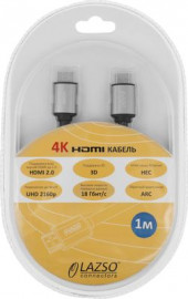 Кабель аудио-видео  LAZSO WH-111-B,  HDMI (m)  -  HDMI (m) ,  ver 2.0,  1м, GOLD,  черный [wh-111(1m)-b]
