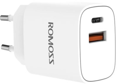 Сетевое зарядное устройство Romoss AC20T,  USB-C + USB-A,  3A,  белый