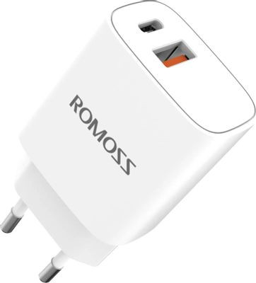 Сетевое зарядное устройство Romoss AC20T,  USB-C + USB-A,  3A,  белый