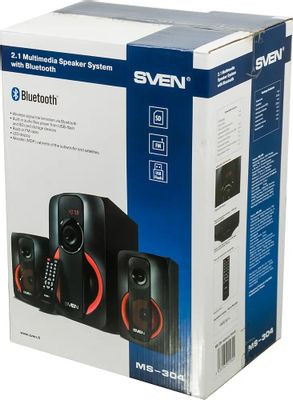 Колонки Bluetooth Sven MS-304,  2.1,  черный/ красный [sv-015602]