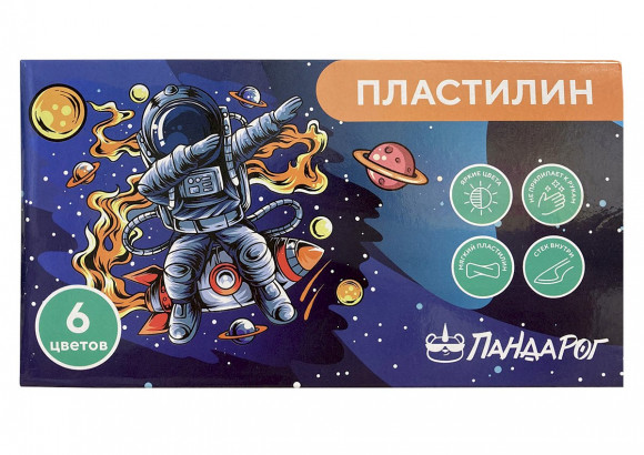 Пластилин ПандаРог Космический Серфер, 6 цветов, со стеком, 120 грамм