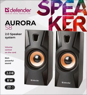 Колонки Defender Aurora S8,  2.0,  черный [65408]