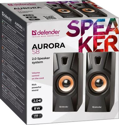 Колонки Defender Aurora S8,  2.0,  черный [65408]