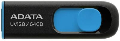 Флешка USB A-Data DashDrive UV128 64ГБ, USB3.0, черный и синий [auv128-64g-rbe]