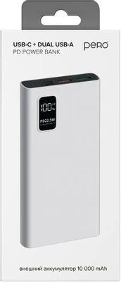 Внешний аккумулятор (Power Bank) PERO PB05,  10000мAч,  белый [pb05wh]